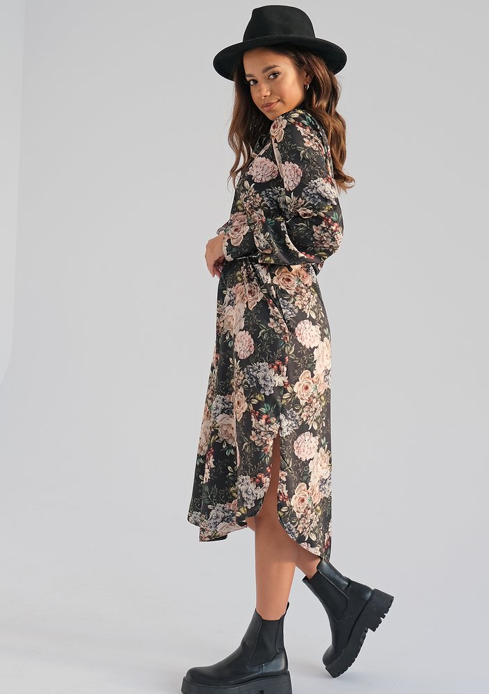 Margot - garden printed dress with a tied collar
