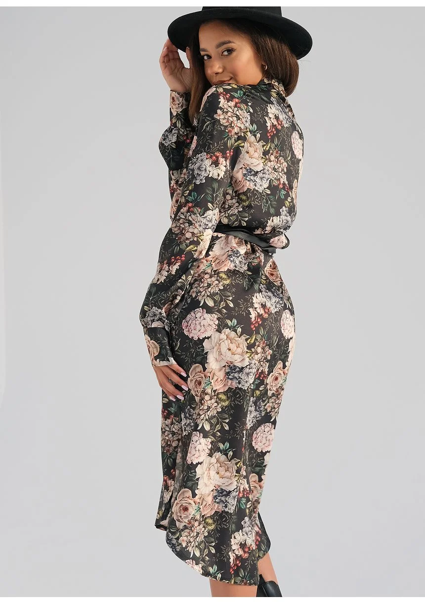 Margot - garden printed dress with a tied collar