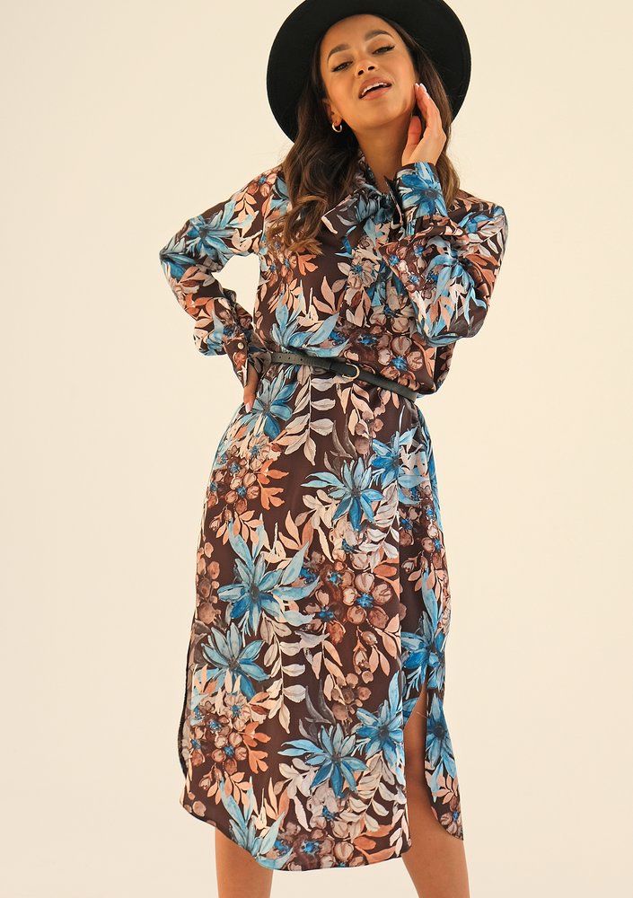 Margot - sukienka koszulowa midi Blue Flower