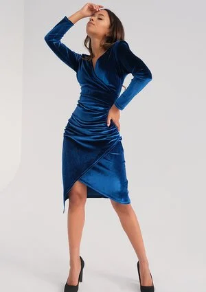 Elena - fitted blue velvet dress