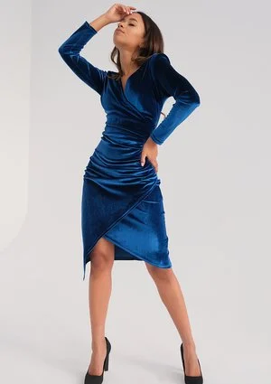 Elena - sukienka midi velvet Niebieska