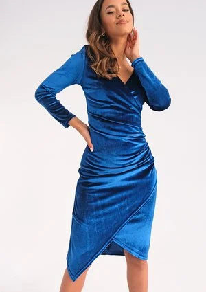 Elena - sukienka midi velvet Niebieska