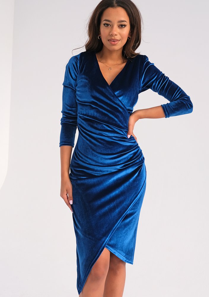 Elena - fitted blue velvet dress