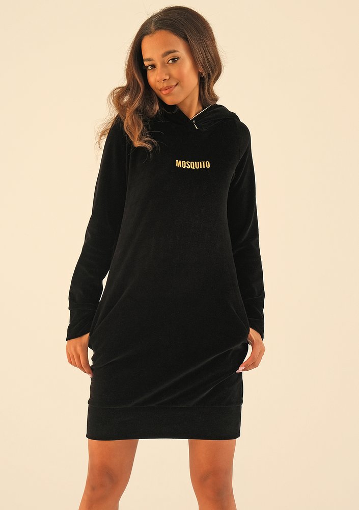 Black velvet dress with golden details