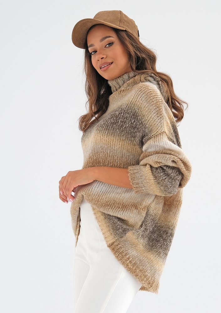 Varm - sweter oversize z golfem Beige Ombre