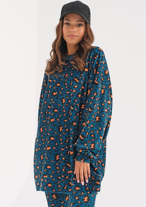 Snug - Long blue spotted velvet sweatshirt