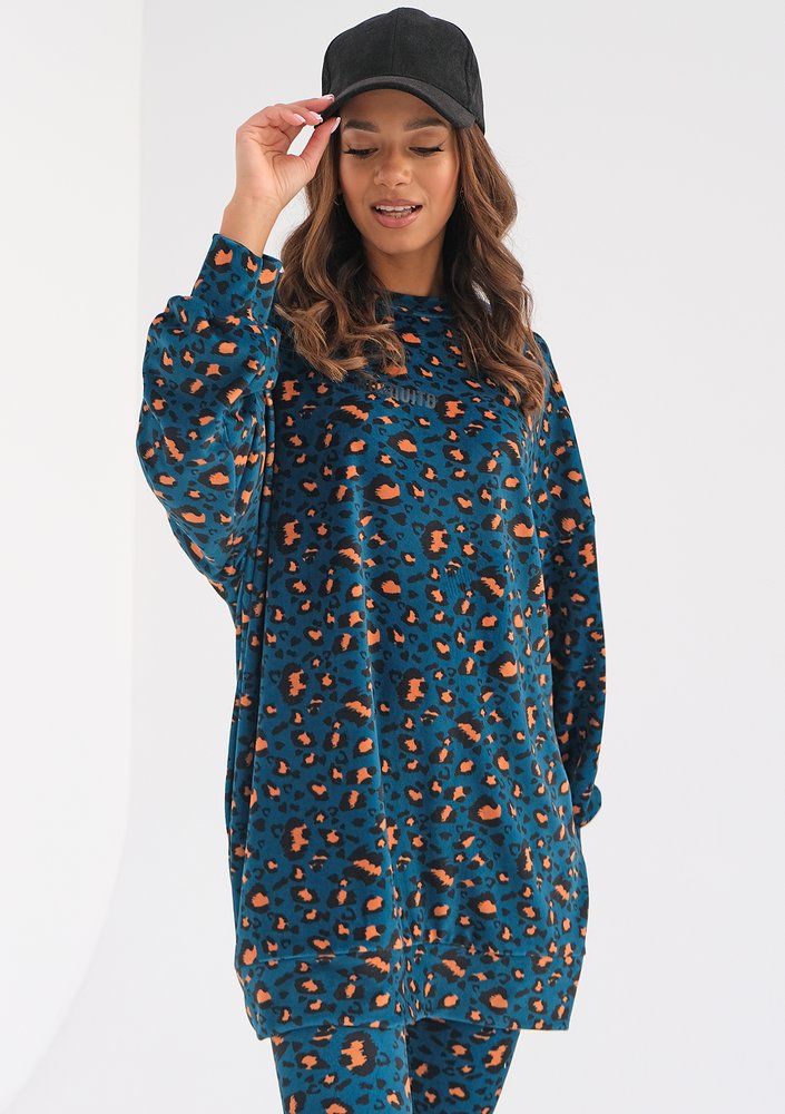 Snug - Long blue spotted velvet sweatshirt