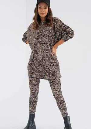 Snug - long beige spotted velvet sweatshirt