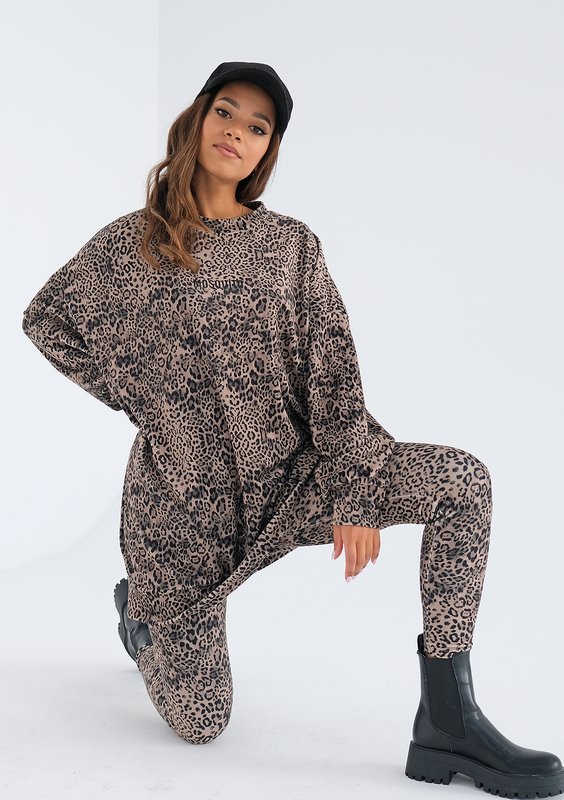 Snug - Długa bluza velvet Beige Leopard