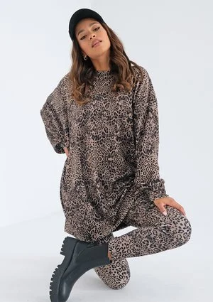 Snug - Długa bluza velvet Beige Leopard