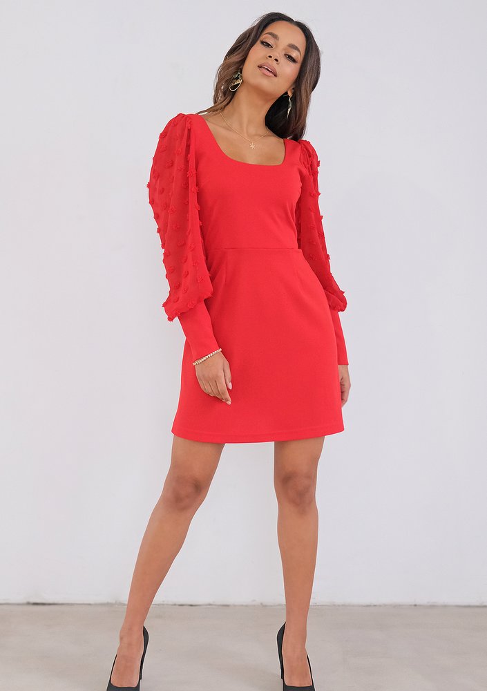 Nadine - mini red dress with chiffon sleeves