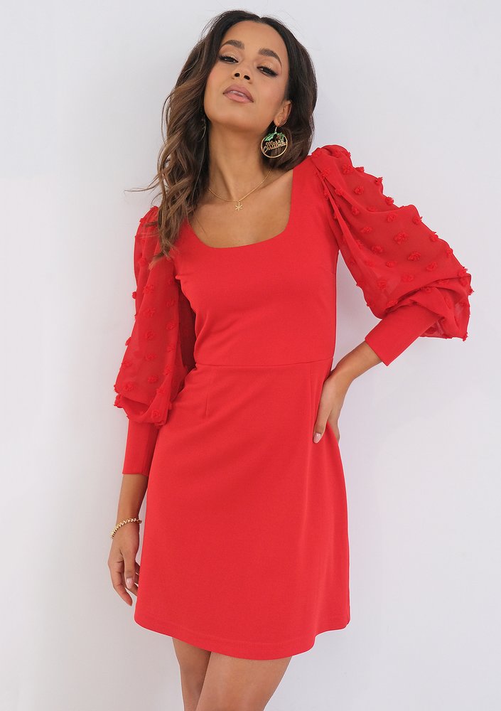 Nadine - mini red dress with chiffon sleeves