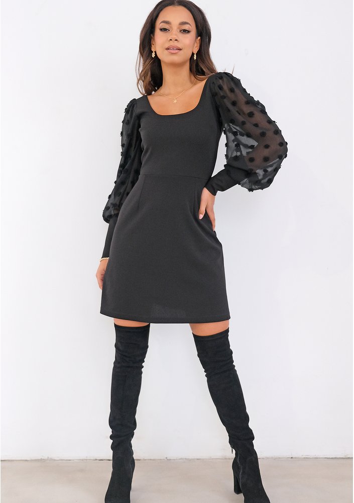 Nadine - mini black dress with chiffon sleeves