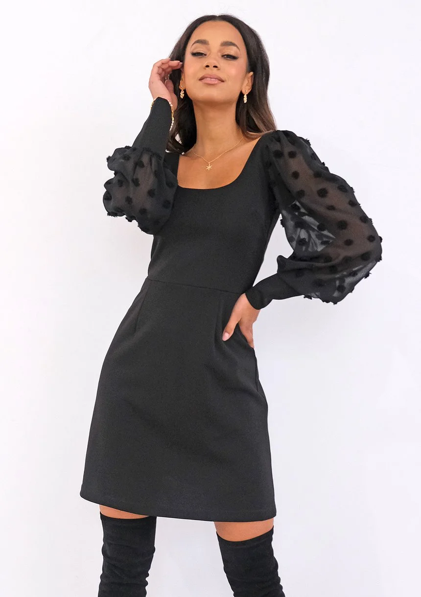 Nadine - mini black dress with chiffon sleeves