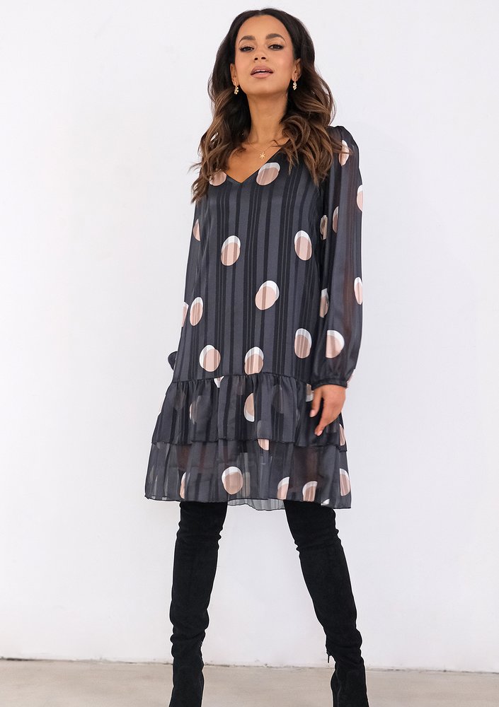 Clarie - black chiffon dress with circles print