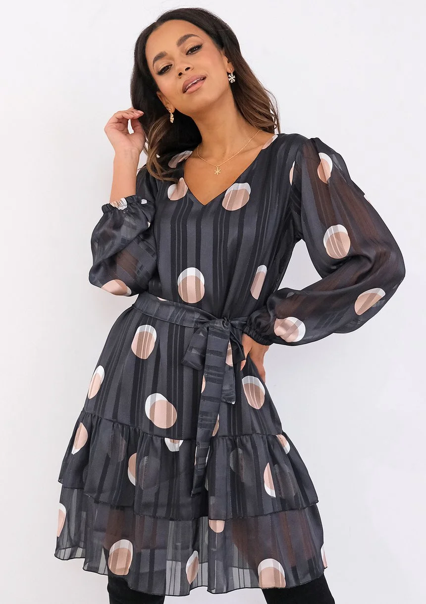 Clarie - black chiffon dress with circles print