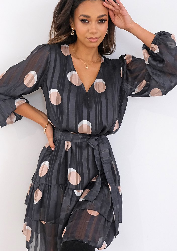 Clarie - black chiffon dress with circles print