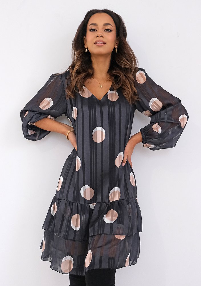 Clarie - black chiffon dress with circles print