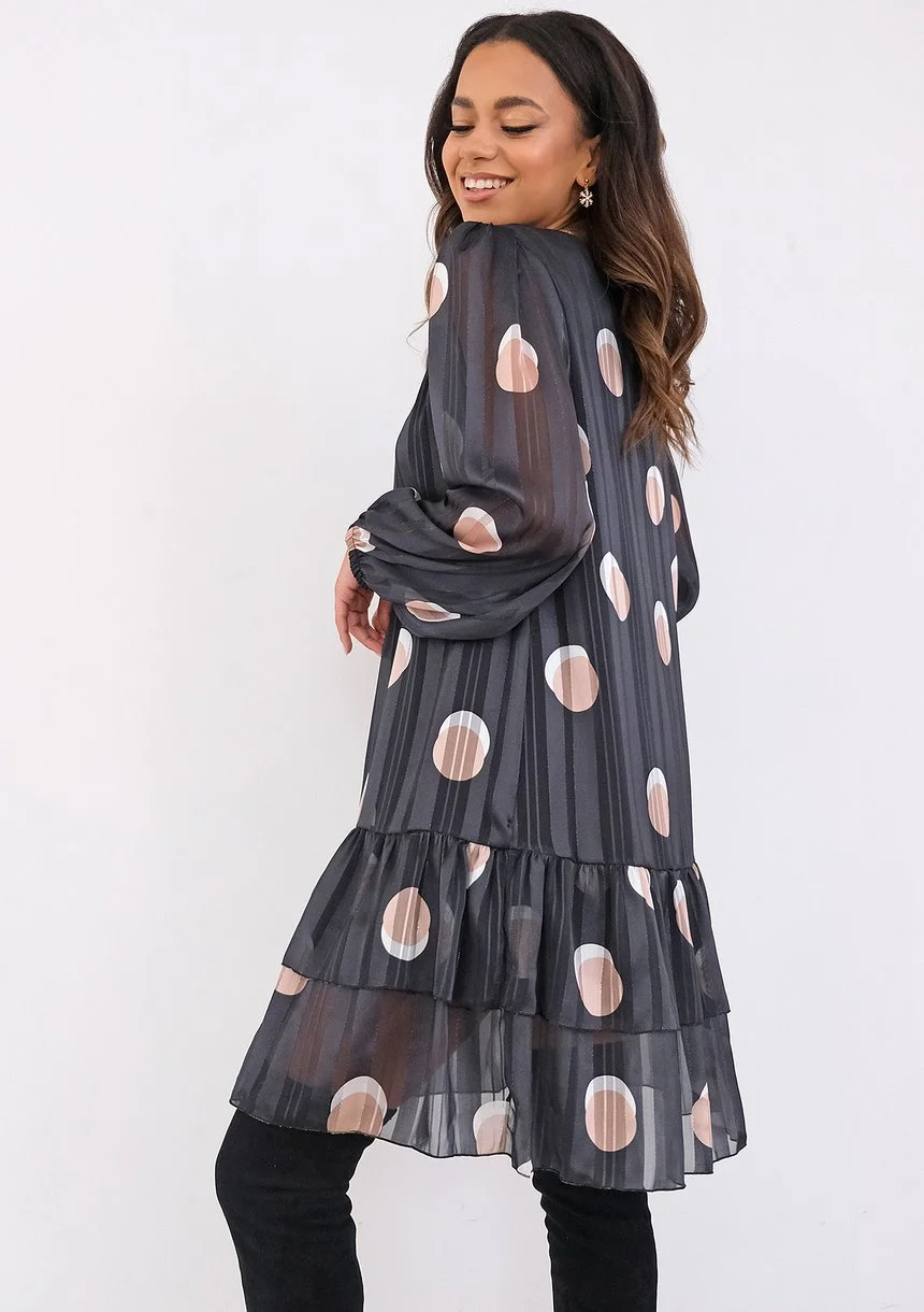 Clarie - black chiffon dress with circles print