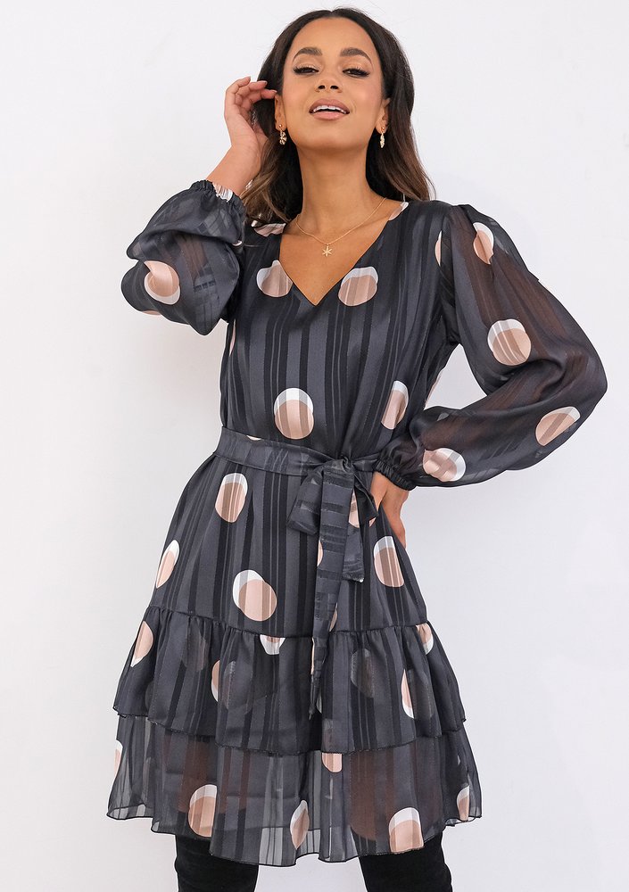 Clarie - black chiffon dress with circles print