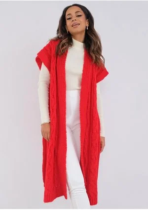 Elie - long red sleeveless cardigan