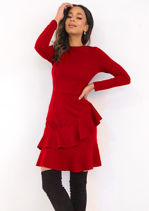 Jolene - red frilled mini dress