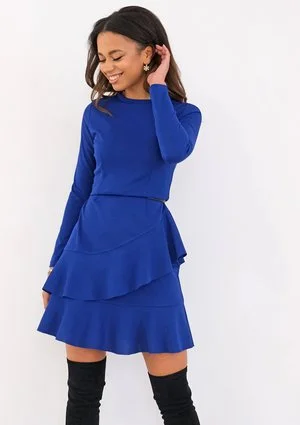 Jolene - cobalt blue frilled mini dress