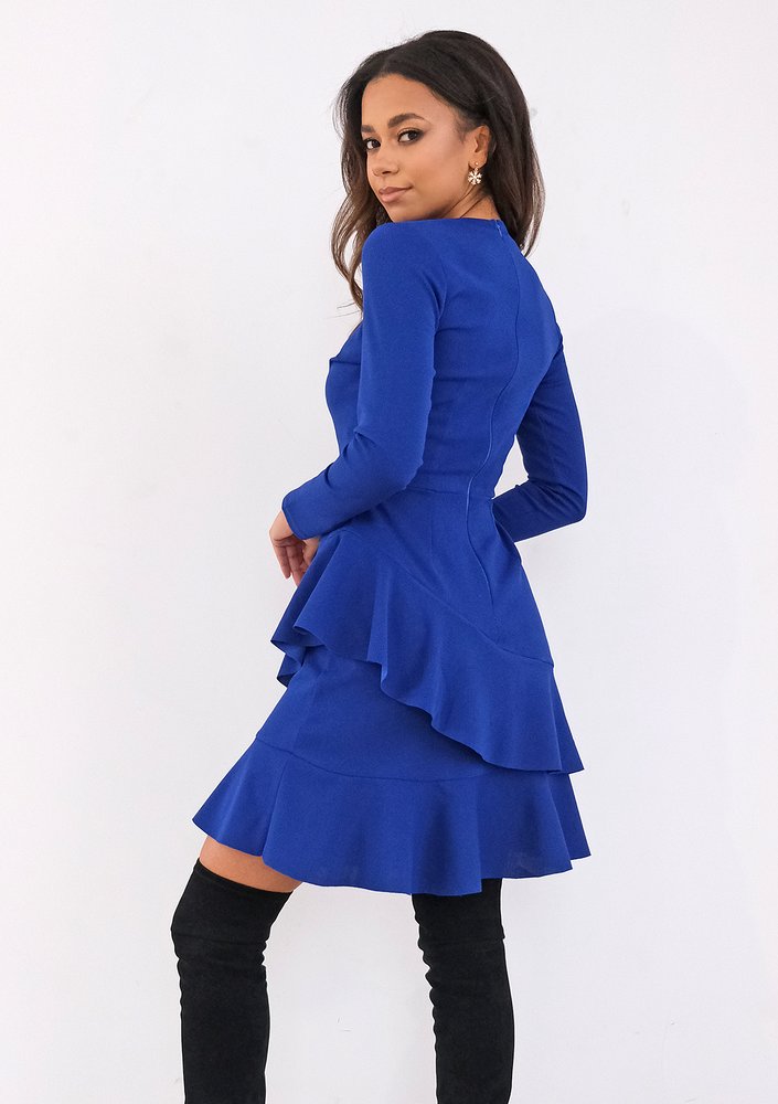 Jolene - cobalt blue frilled mini dress