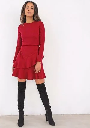 Jolene - red frilled mini dress