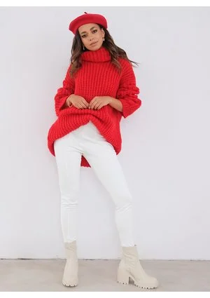 Ingrid - loose turtleneck red plaited sweater