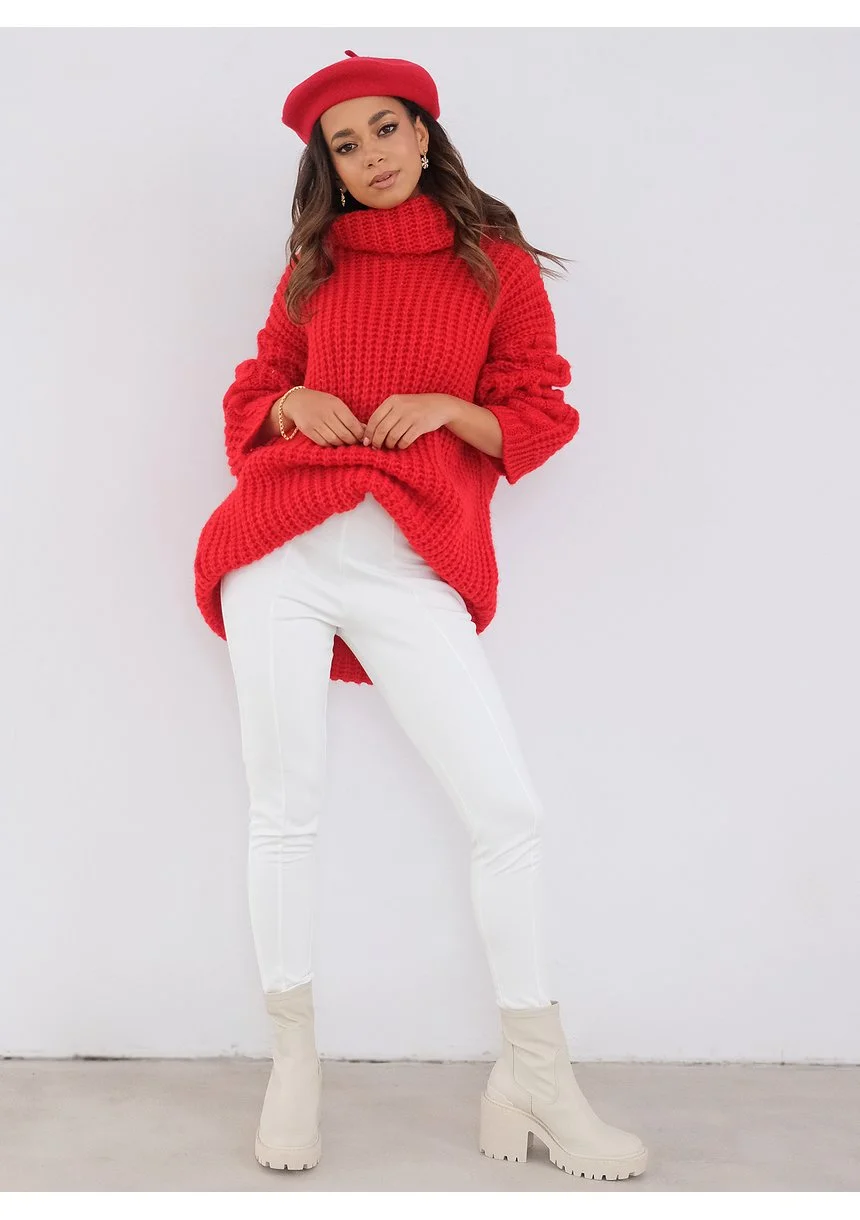 Ingrid - loose turtleneck red plaited sweater