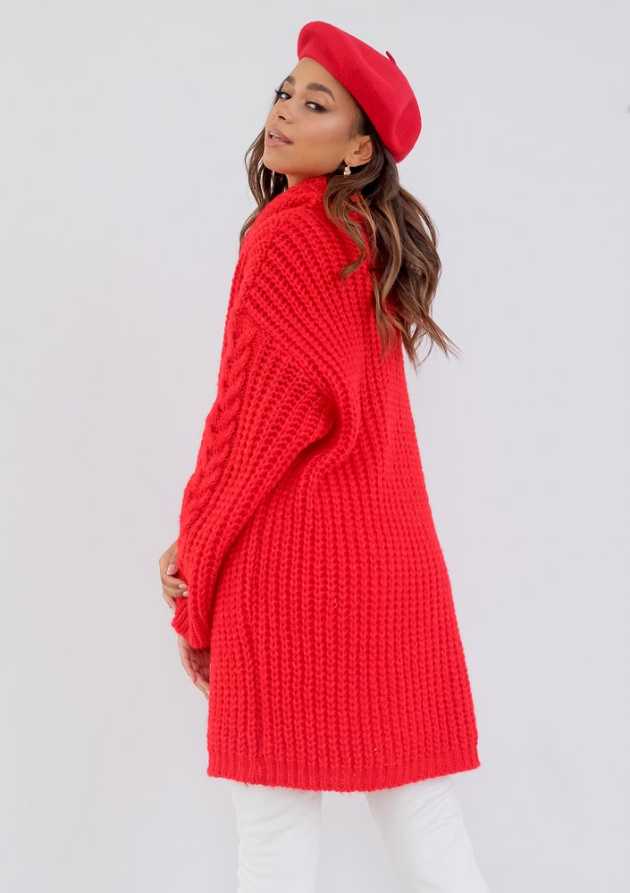 Ingrid - loose turtleneck red plaited sweater