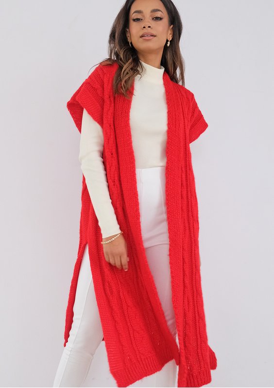 Elie - long red sleeveless cardigan