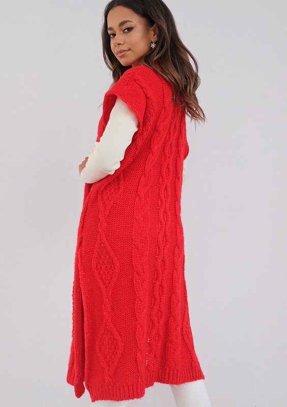 Elie - long red sleeveless cardigan