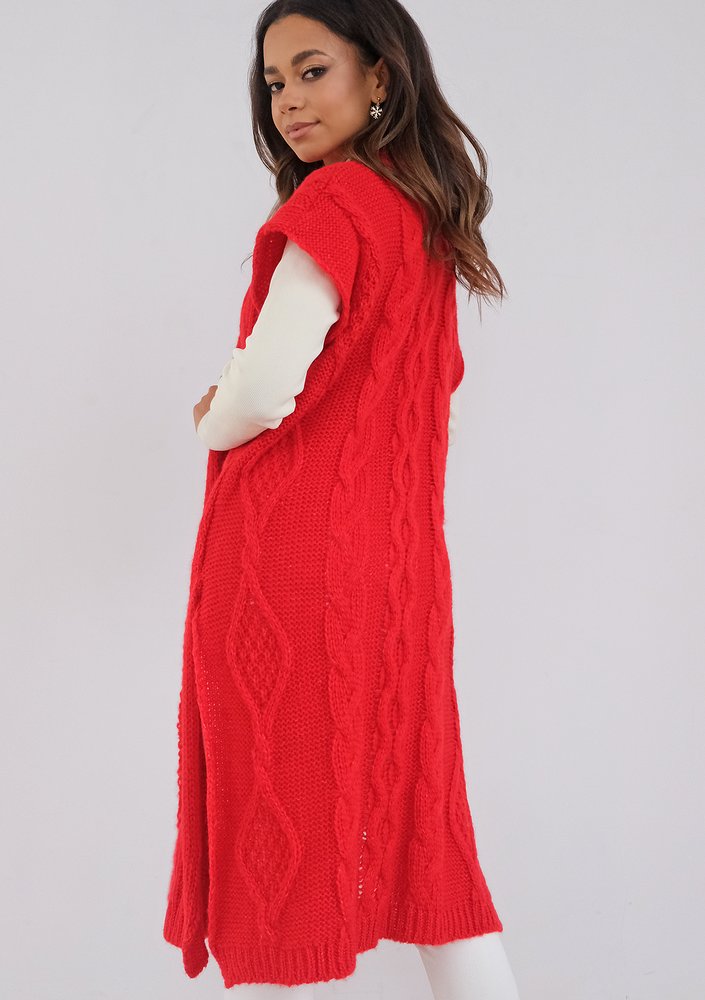 Elie - long red sleeveless cardigan