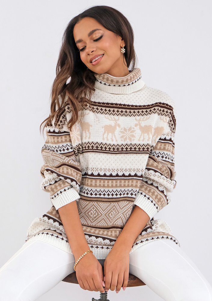 Vinter - Loose turtleneck winter printed sweater