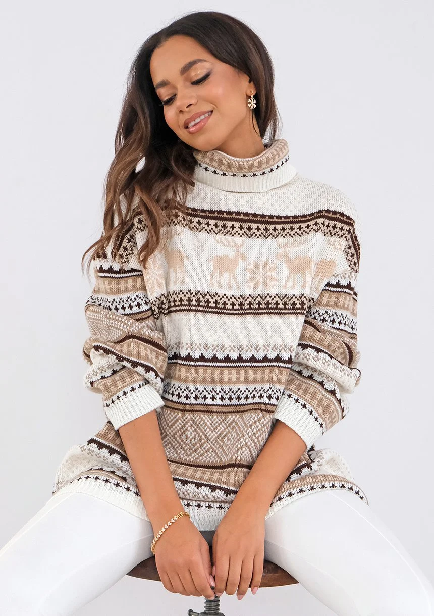 Vinter - Loose turtleneck winter printed sweater