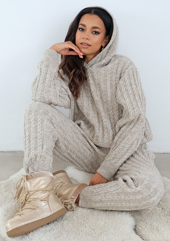 Espen - Beige knitted hoodie