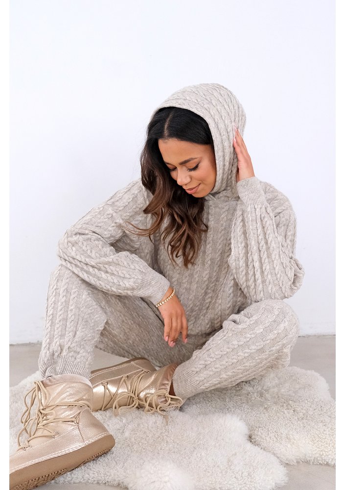 Espen - Beige knitted hoodie