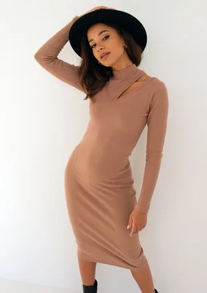 Emma - Sukienka bodycon w prążek Beżowa