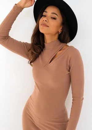 Emma - Sukienka bodycon w prążek Beżowa