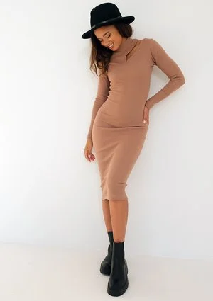 Emma - Sukienka bodycon w prążek Beżowa