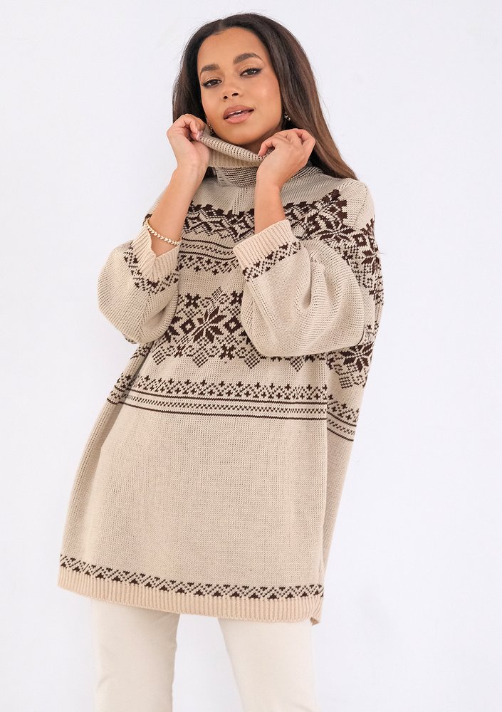 Vinter - loose turtleneck winter printed sweater