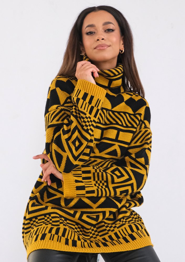 Vinter - Loose turtleneck Aztec printed sweater
