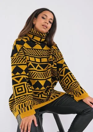 Vinter - Loose turtleneck Aztec printed sweater