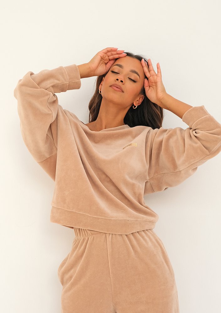 Tribeca - warm taupe velvet sweatshirt