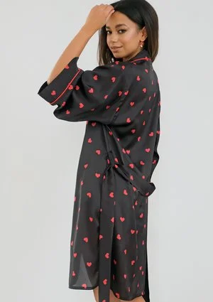Nap - black heart patterned housecoat