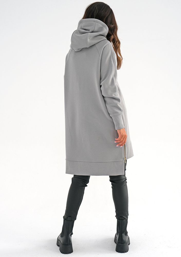 Zipper - grey asymmetric hoodie with a side zipper