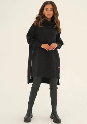 Zipper - black asymmetric hoodie with a side zipper