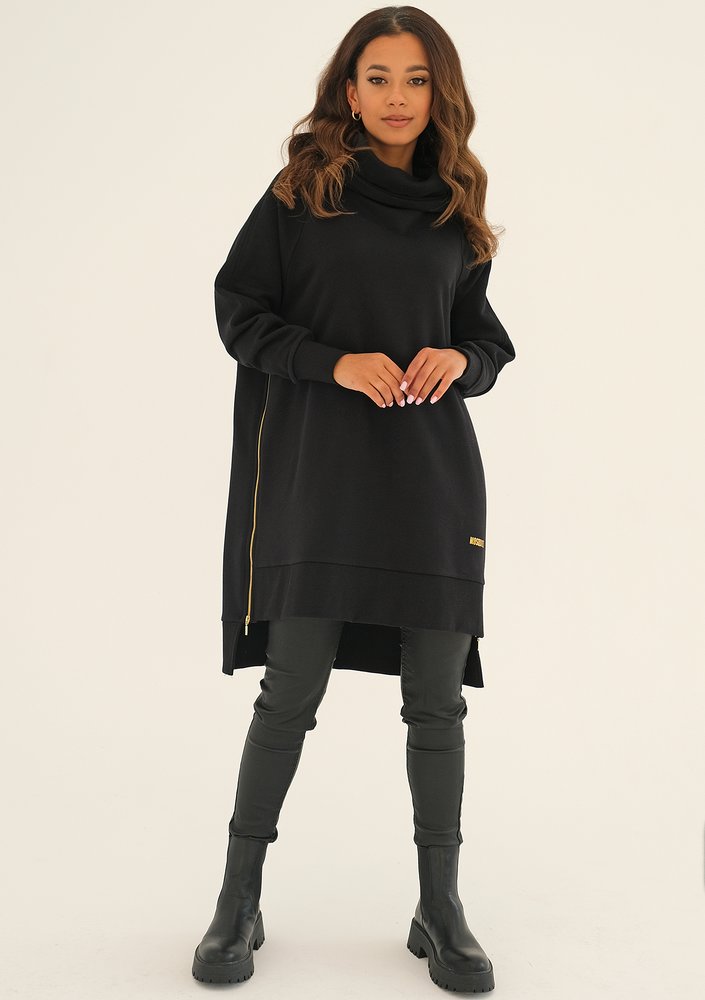 Zipper - Bluza asymetryczna midi Czarna